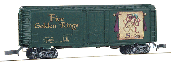 12 Days of Christmas Series; 50' Plug Door Box w/Marklin Couplers -- #5 "Five Golden Rings"