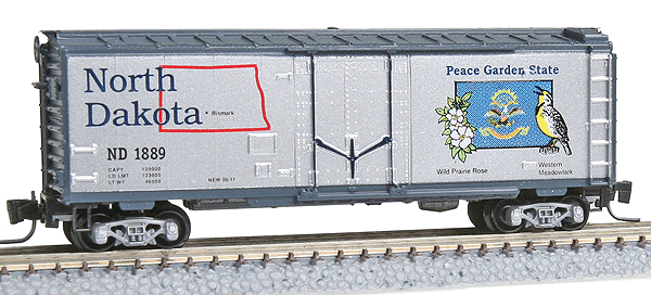 50-State Car Series - 40' Plug-Door Boxcar -- North Dakota #1889 (#34 in Series; silver, blue)