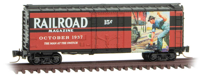 40' Plug-Door Boxcar - Ready to Run -- Railroad Magazine, October 1937 Man at Switch (red, black; Years Gone By #8)