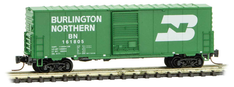 40' Single-Door Boxcar No Roofwalk - Ready to Run -- Burlington Northern 161805 (Cascade Green, white, Large Logo)
