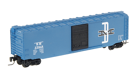 50' Standard Boxcar; Boston & Maine #77019 (B&M Blue w/black door) -- With Magne-Matic(R) Couplers