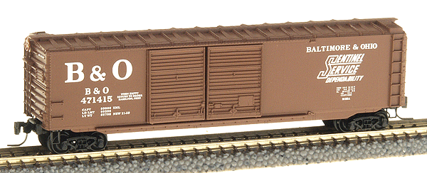 50' Standard Boxcar Double Door Magne-Matic(R) Couplers -- Baltimore & Ohio #471415 (Boxcar Red w/White Logo)