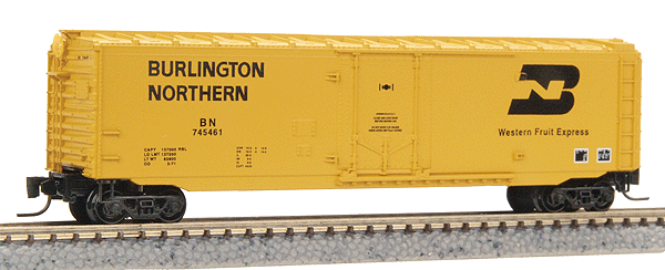 50' Standard Boxcar w/Plug Door -- Burlington Northern #745461 (Reefer Yellow, Large BN Logo)