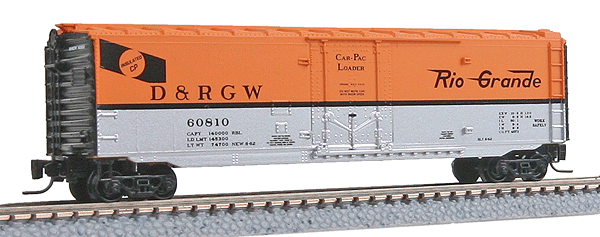50' Boxcar w/Plug Door -- Denver & Rio Grande Western #60810 (gold, aluminum Side Bands, black Ends)