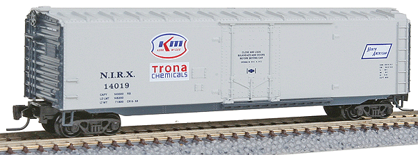 50' Plug-Door Boxcar - Ready to Run -- Kerr-McGee/Trona Chemicals NIRX #14019 (gray, blue, North American Car Logo)