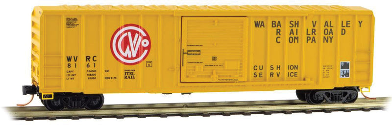 50' Rib-Side Single-Door Boxcar No Roofwalk - Ready to Run -- Wabash Valley #8161 (yellow, red, black, Per Diem Series #3)