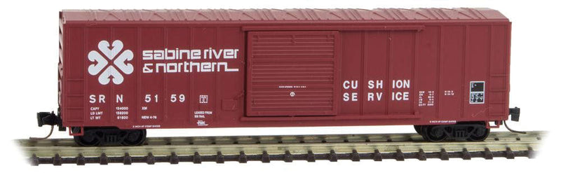 50' Rib-Side Single-Door Boxcar No Roofwalk - Ready to Run -- Sabine River & Northern #5149 (red, white, Per Diem Series #5)