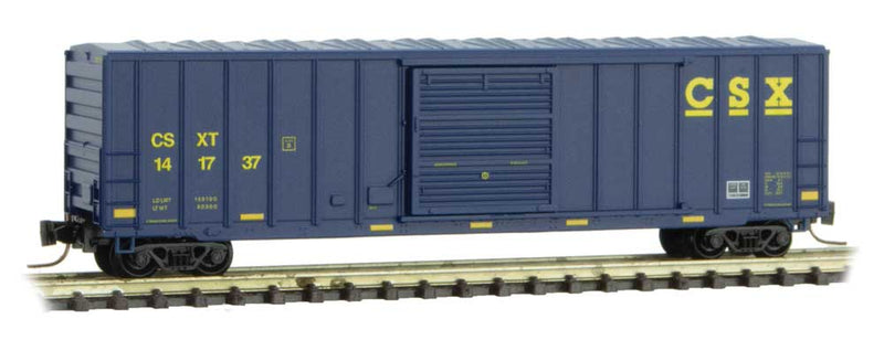 50' Rib-Side Single-Door Boxcar No Roofwalk - Ready to Run -- CSX 141737 (blue, yellow, yellow conspicuity marks)