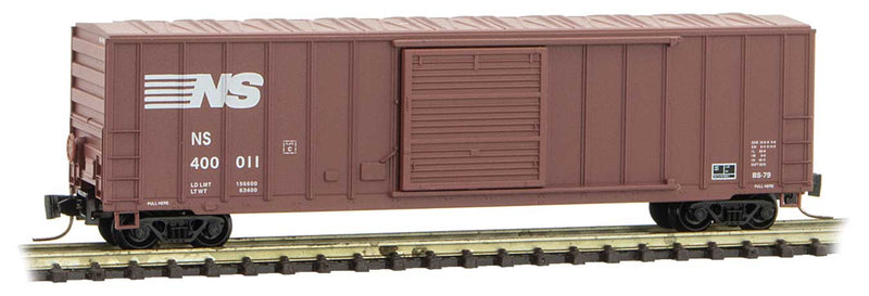 50' Rib-Side Single-Door Boxcar No Roofwalk - Ready to Run -- Norfolk Southern 400011 (Boxcar Red, Shield Logo, white conspicuity marks)