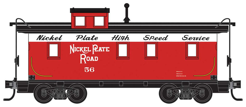 34' Wood-Sheathed Caboose with Straight Cupola - Ready to Run -- Nickel Plate Road #56 9red, white, black, High Speed Slogan)