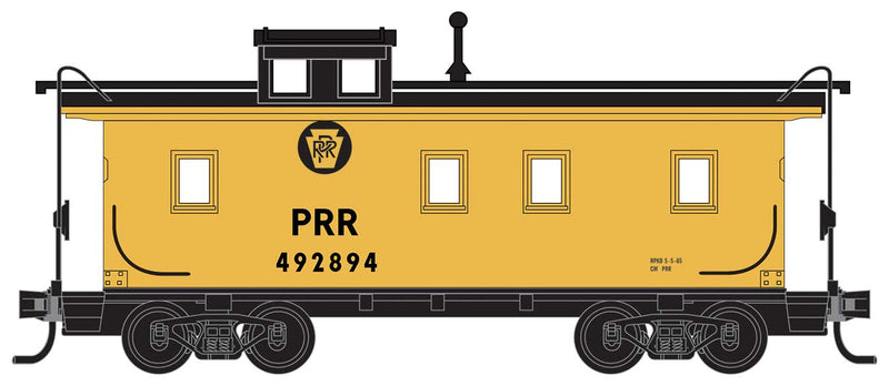 34' Wood-Sheathed Caboose with Straight Cupola - Ready to Run -- Pennsylvania Railroad #492894 (MOW yellow, black, Circle Keystone)