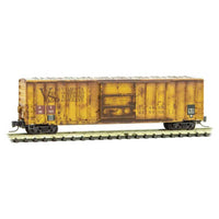 50' Rib-Side Single-Door Boxcar No Roofwalk - Ready to Run -- Valdosta Southern HS 30121 (Weathered, yellow, black, Graffiti)