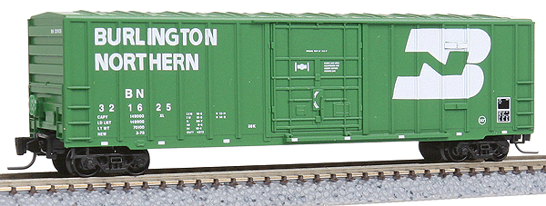 50' Rib-Side Plug-Door Boxcar No Roofwalk - Ready to Run -- Burlington Northern #321625 (Cascade Green, white, Large Logo)
