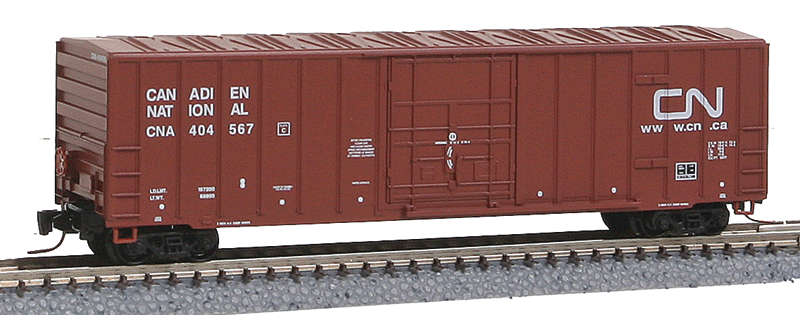 50' Rib-Side Plug-Door Boxcar, No Roofwalk - Ready to Run -- Canadian National #404567 (Boxcar Red, Website Noodle Logo)