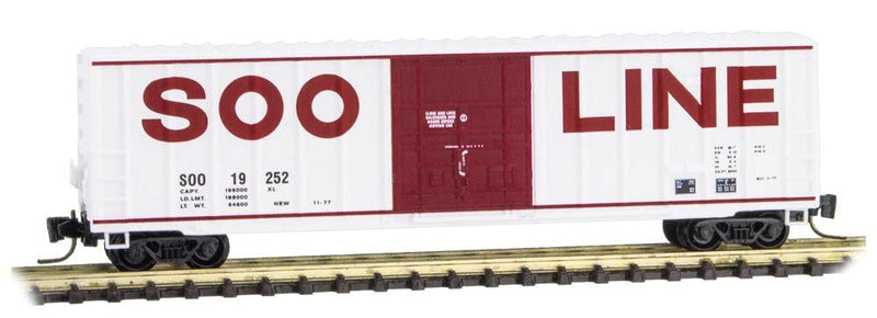 50' Rib-Side Plug-Door Boxcar, No Roofwalk - Ready to Run -- Soo Line #19180 (white, red, red Billboard Lettering)