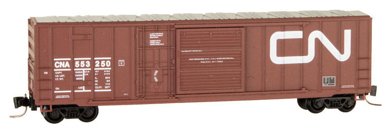 50' Rib-Side Plug & Sliding Door Boxcar No Roofwalk - Ready to Run -- Canadian National #553250 (Boxcar Red, white, Noodle Logo)