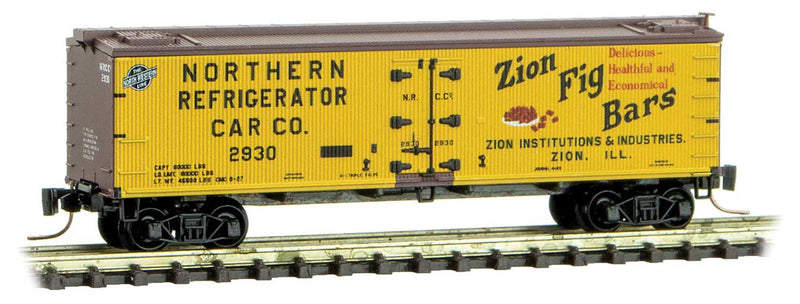 40' Wood-Sheathed Ice Reefer - Ready to Run -- Zion Institutions and Industries NRCC 2930 (yellow, brown, Farm to Table 10)