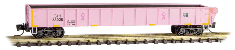 50' Straight-Side Gondola w/Drop Ends - Ready to Run -- Delaware & Hudson #38028 (Breast Cancer Awareness, pink)