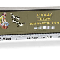 60' Steel Flatcar w/40' Container Load - Ready to Run -- USAAC #667409 (Belle Wringer, #1 in WWII Nose Art Series)