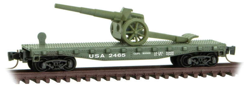40' Steel Flatcar - Ready to Run -- US Army #2465 (green, War of the Worlds #3)