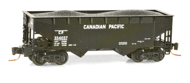 33' 2-Bay Offset-Side Open Hopper w/Load - Ready to Run -- Canadian Pacific #354037 (maroon, black)