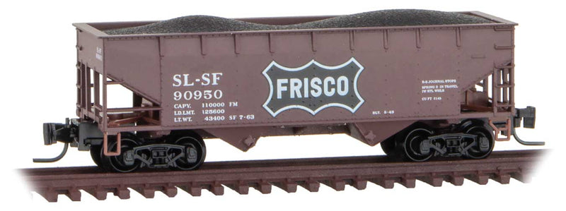 33' 2-Bay Offset-Side Open Hopper with Load - Ready to Run -- St. Louis-San Francisco 90950 (Boxcar Red, black, Frisco Coonskin Logo)
