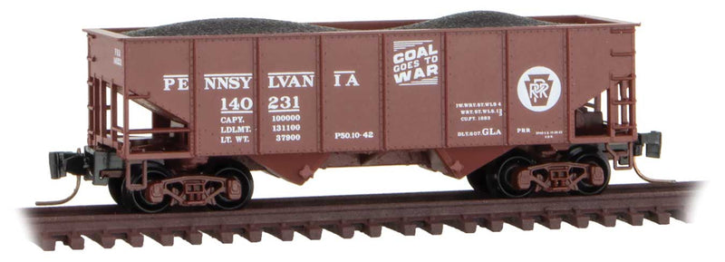 33' 2-Bay Rib-Side Hopper - Ready to Run -- Pennsylvania Railroad 139876 (Tuscan, Circle Keystone, Coal Goes to War)