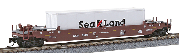 Gunderson 70' Husky Stack Well Car w/2 Containers - Ready to Run -- Kansas City Southern #9005 (Boxcar Red, white Logo & Lettering)