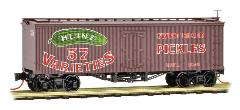 36' Wood-Sheathed Ice Reefer - Ready to Run -- Heinz 2042 (Boxcar Red, red, Billboard 57, green, Mixed Pickles, Series Car