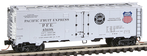 40' Steel Ice Reefer w/Preco Fans, Assembled -- Pacific Fruit Express #45698 (aluminum, black lettering)