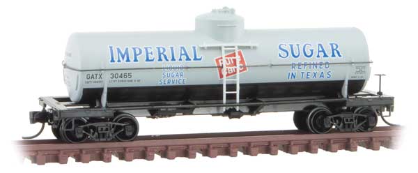 39' Single-Dome Tank Car - Ready to Run -- Imperial Sugar GATX 30465 (gray, black, blue, red, Sweet Liquid Series 7)