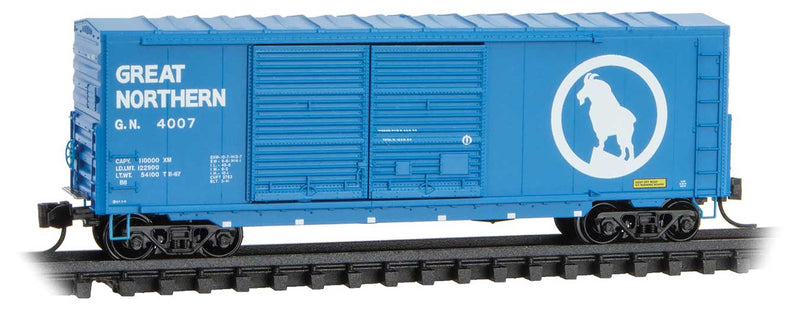 40' Double-Door Boxcar No Roofwalk & High Ladders - Ready to Run -- Great Northern #4007 (Big Sky Blue, white, Large Rocky Logo)