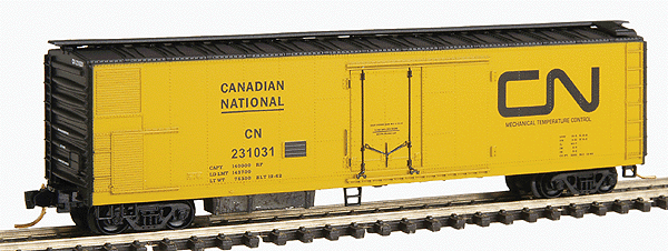 51' 3-3/4 Rivet Side Mechanical Reefer -- Canadian National #231031 (yellow w/black roof, ends)