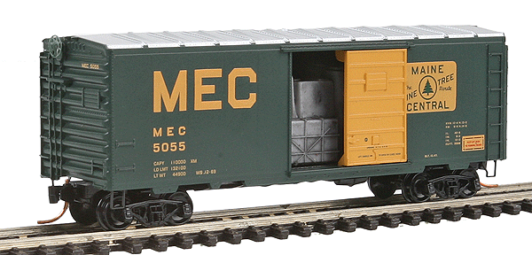 40' Single-Door Boxcar No Roofwalk w/Machinery Load - Ready to Run -- Maine Central #5055 (green, Harvest Gold, Pine Tree Route Logo)