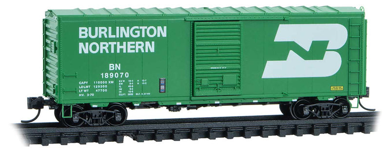 40' Single-Door Boxcar No Roofwalk - Ready to Run -- Burlington Northern #189070 (Cascade Green, white, Early Large Logo