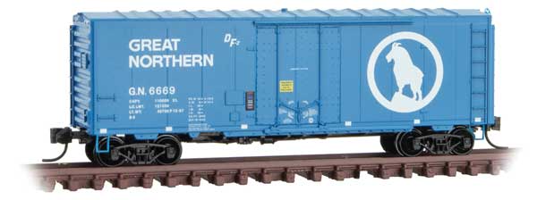40' Plug-Door Boxcar No Roofwalk - Ready to Run -- Great Northern 6669 (Big Sky Blue, white, Large Rocky Logo)