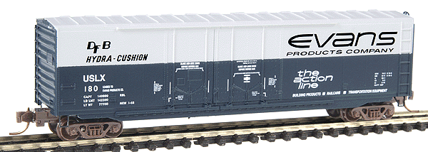 50' Double Plug Door Boxcar - No Roofwalk -- Evans Products Company #180 (white roof, dark blue ends, white/blue sides)