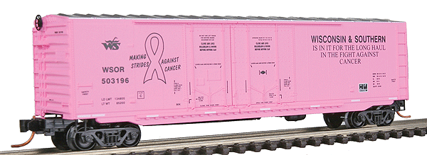 50' Standard Boxcar w/Double Plug Doors -- Wisconsin & Southern #503196 Breast Cancer Awareness (pink, black Lettering)