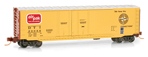 50' Double Plug-Door Boxcar - Ready to Run -- Detroit, Toledo & Ironton #20066 (yellow, brown, Compass & Air Pak Logos)