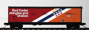 50' Standard Boxcar, Double Plug Doors, Without Roofwalk -- Canadian Forest Products #USLX (red/white/blue/yellow)