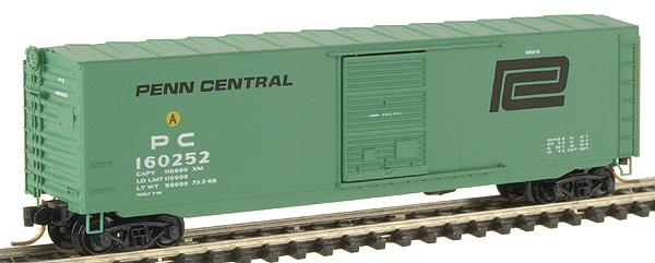 50' Standard Boxcar w/Single Youngstown Door, No Roofwalk - Assembled -- Penn Central #160252 (PC green w/large black "worms" logo)