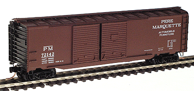 50' Double Door Auto Boxcar w/End Door -- Pere Marquette #72142 (Boxcar Red w/black ends & white lettering)