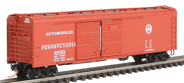 50' Wagon-Top Double-Door Boxcar - Ready to Run -- Pennsylvania Railroad #48334 (Tuscan, Circle Keystone, Auto Service)-1