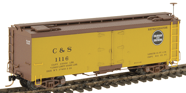 30' Reefer HOn3 (Ready-to-Run) -- Colorado & Southern #1116 (Boxcar Red roof & ends, yellow sides)