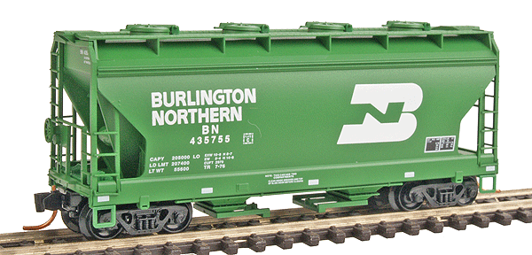 ACF 2-Bay Center Flow Covered Hopper w/Round Hatches -- Burlington Northern #435755 (BN Green w/large white BN)