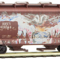 ACF 39' 2-Bay Center-Flow Covered Hopper - Round Hatches - Ready to Run -- Burlington Northern Santa Fe 409164 (Weathered, Boxcar Red, Graffiti)