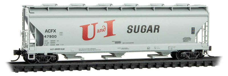 ACF 3-Bay Center Flow Covered Hopper w/Round Hatches - Ready to Run -- Utah-Idaho Sugar Company ACFX #47900 (gray, red, black)