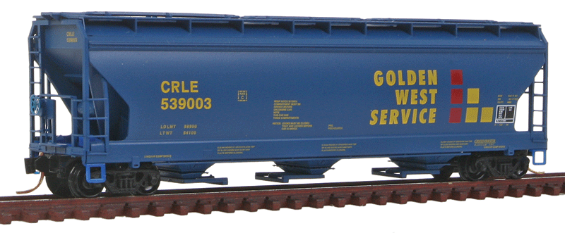 ACF 3-Bay Center Flow Covered Hopper w/Elongated Hatches - Ready to Run -- Golden West Service CRLE #539003 (blue, yellow, red)