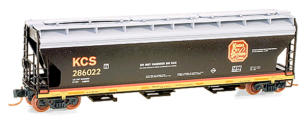 ACF 3-Bay Center Flow Covered Hopper w/Elongated Hatches - Ready to Run -- Kansas City Southern #286026 (black, gray, yellow, red)-1