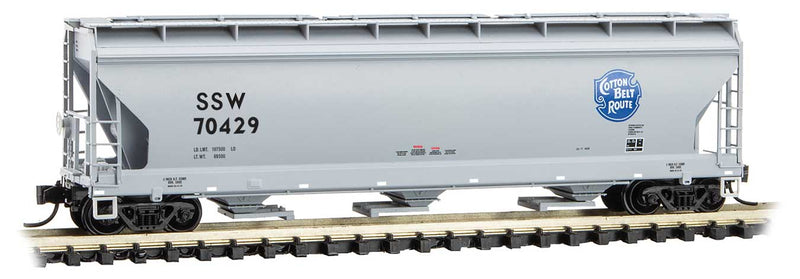 ACF 3-Bay Center Flow Covered Hopper with Elongated Hatches - Ready to Run -- Cotton Belt SSW 70429 (gray, blue, Cotton Belt Logo)